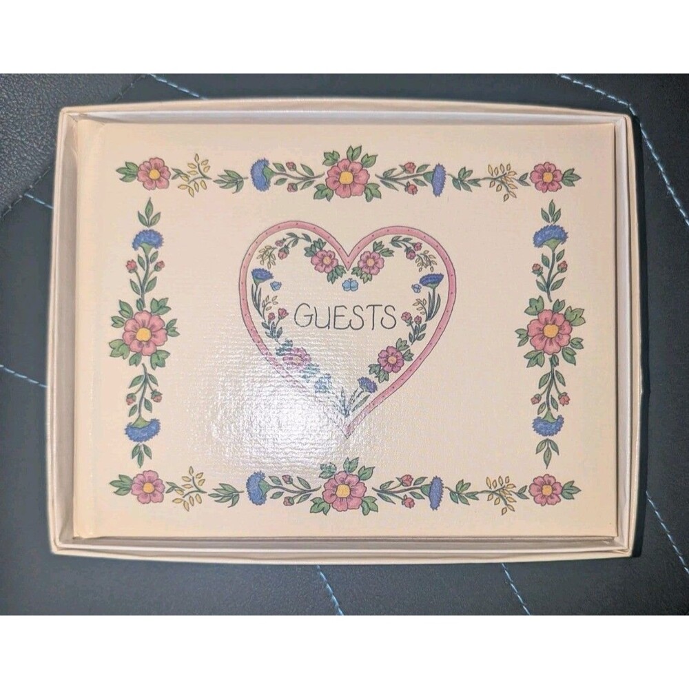 VTG Wedding Guest Book C.R. Gibson Cottagecore White Pink Floral Unused